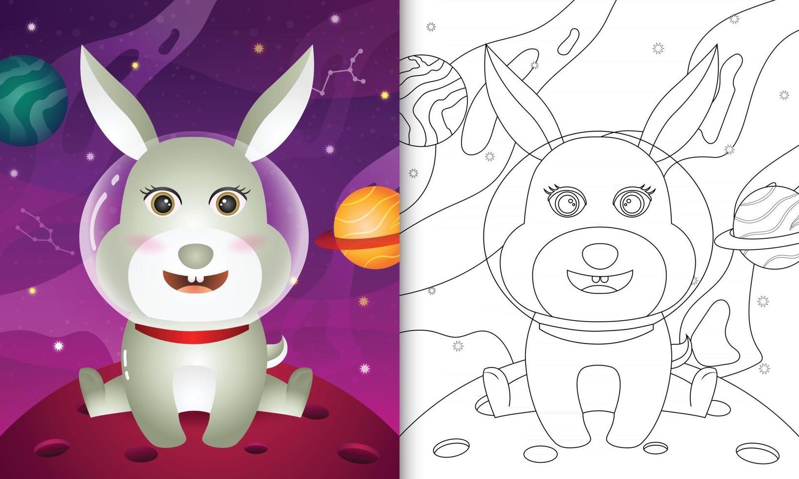 libro para colorear para niños con un lindo conejo en la galaxia espacial vector