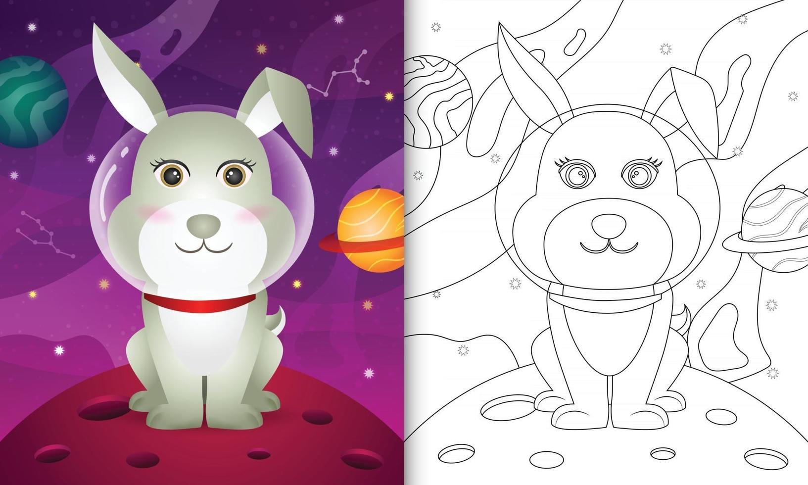 libro para colorear para niños con un lindo conejo en la galaxia espacial vector