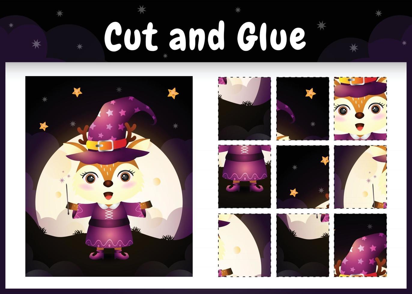Children board game cut and glue with a cute deer using halloween costume vector