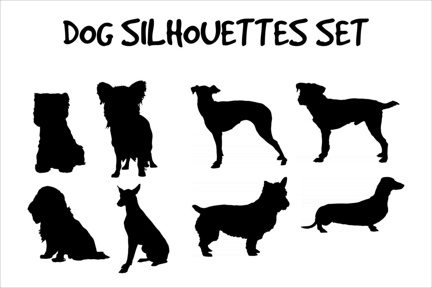 Dog breeds silhouettes set. High detailed, smooth vector illustration