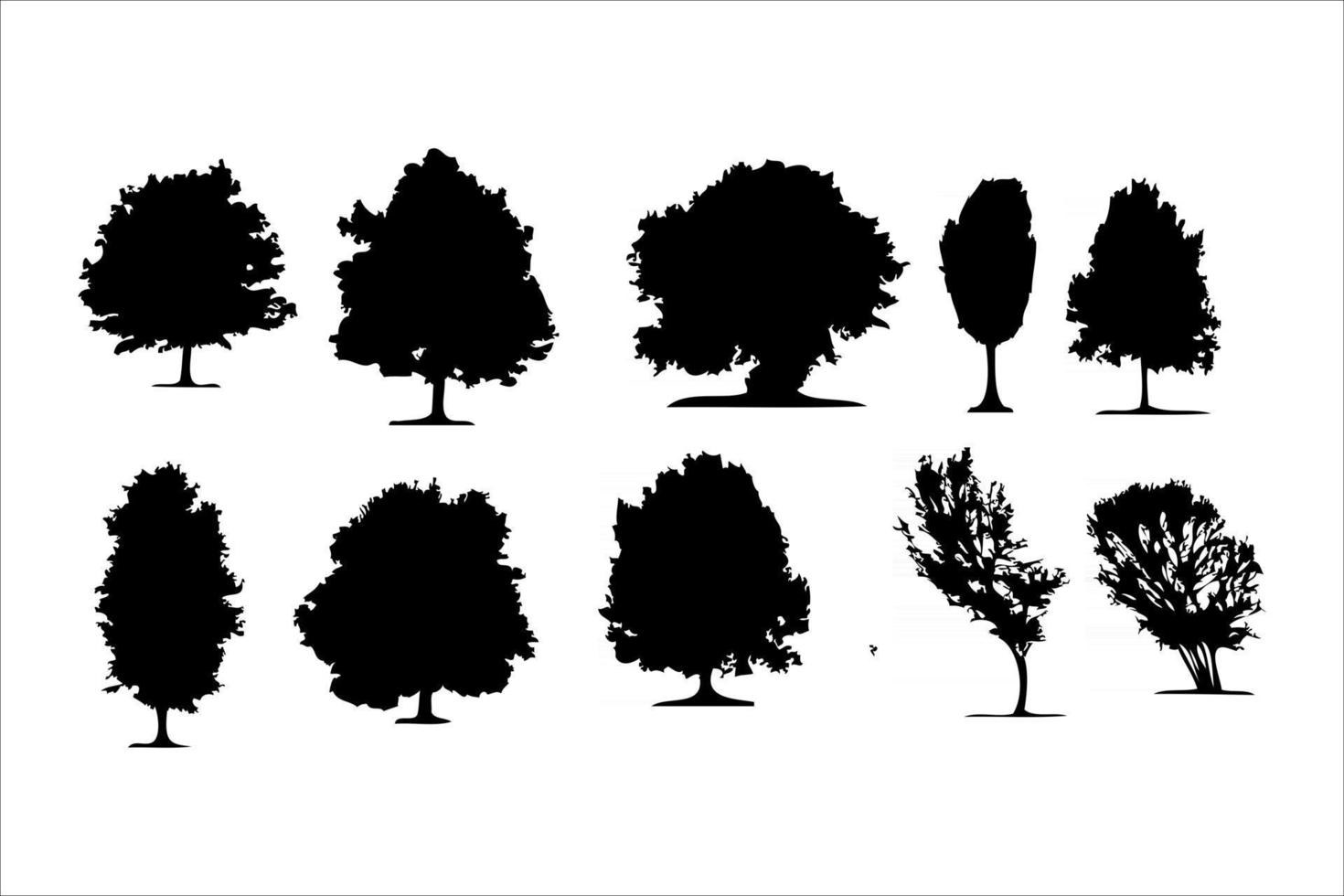 vector, conjunto, de, árbol, siluetas vector