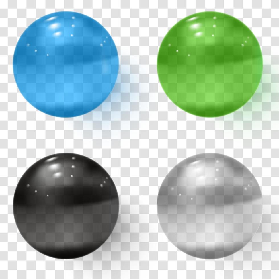 Set of multicolored transparent glass spheres with shadows vector