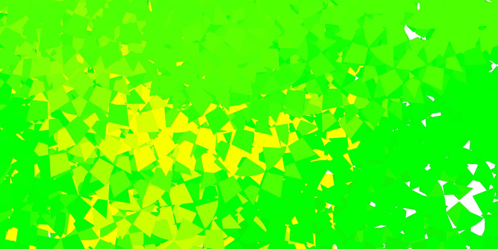 Telón de fondo de vector verde claro, amarillo con triángulos, líneas.