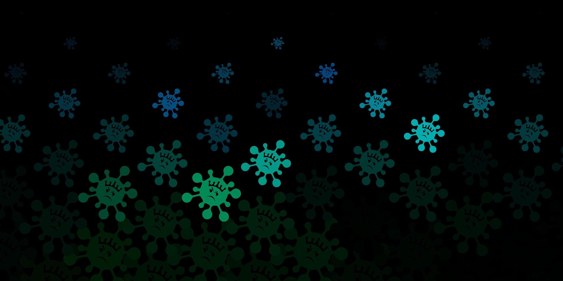 Dark blue, green vector background with covid-19 symbols.