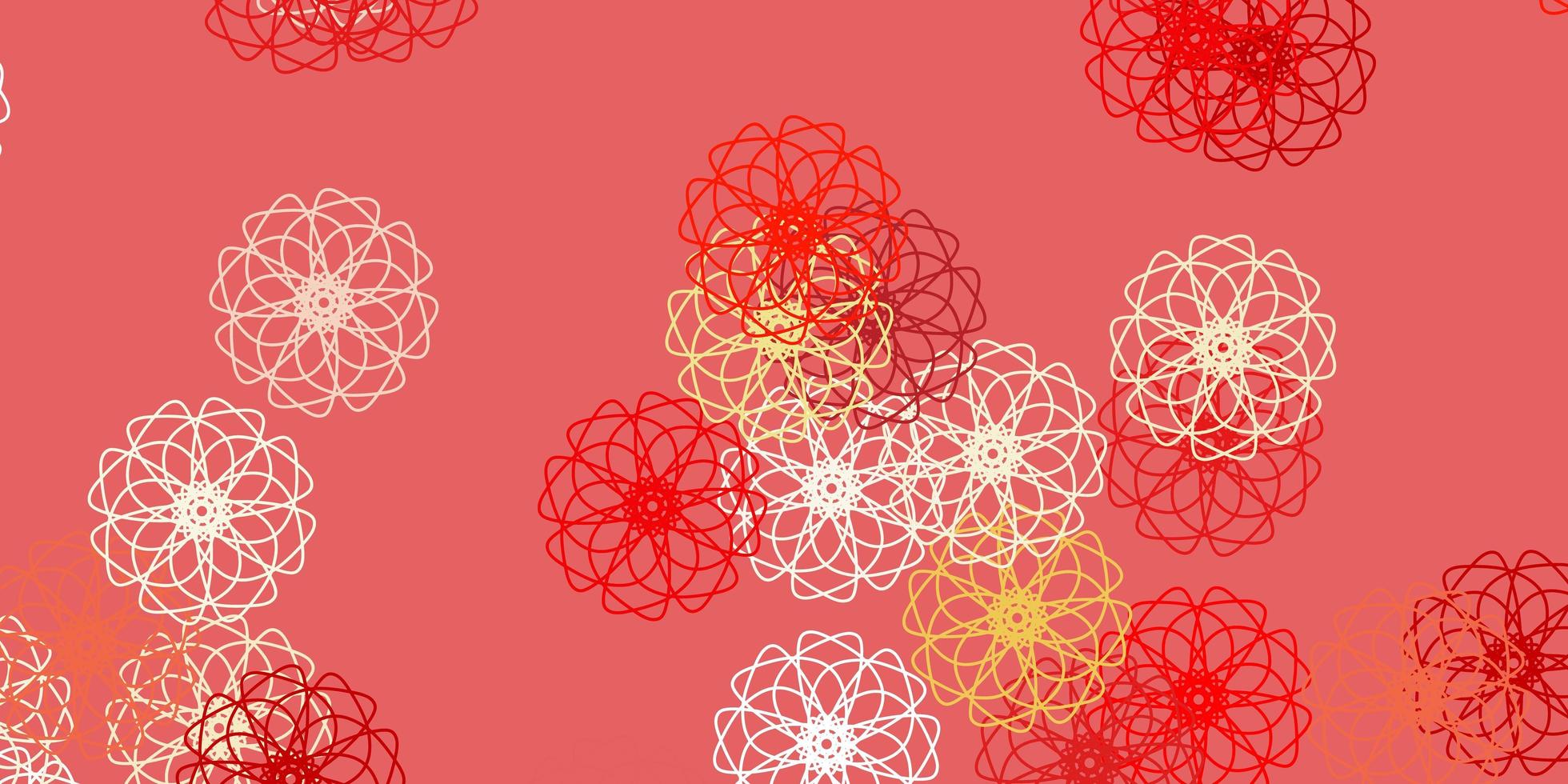 plantilla de doodle de vector rojo claro, amarillo con flores.