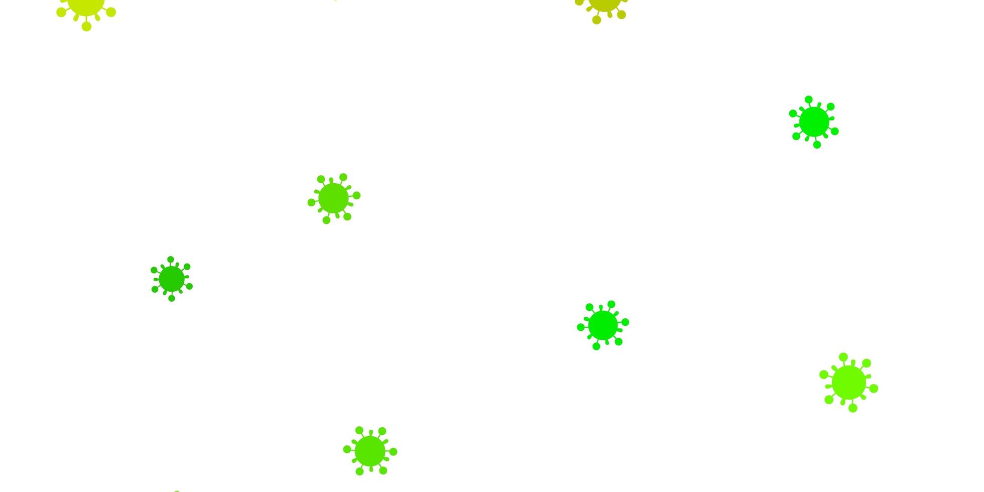 patrón de vector verde claro, amarillo con elementos de coronavirus.