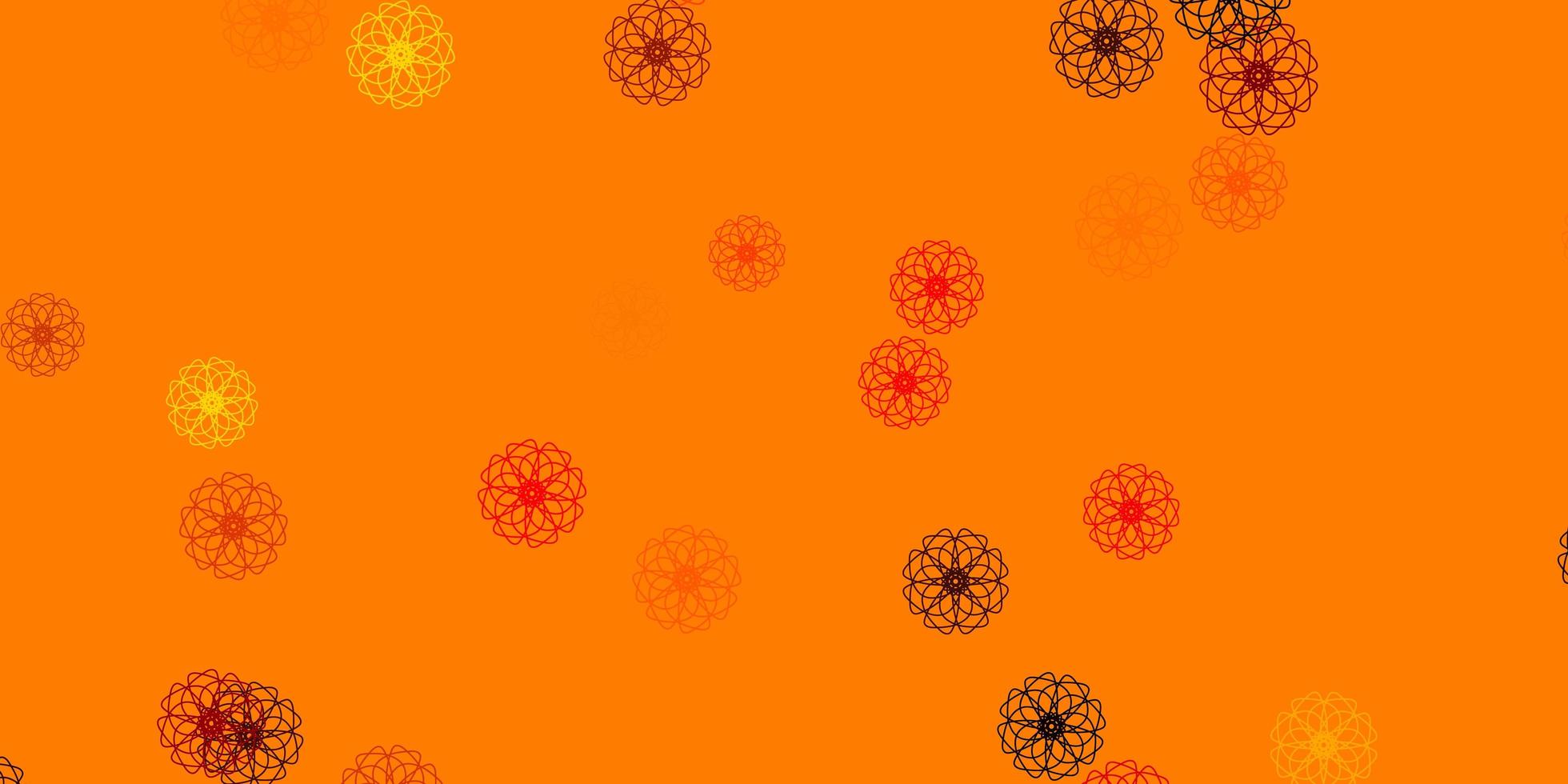 Fondo de doodle de vector naranja claro con flores.