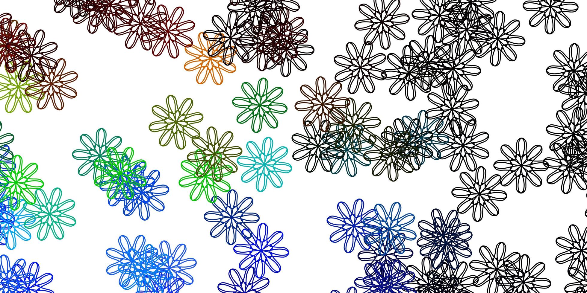patrón de doodle de vector multicolor claro con flores.