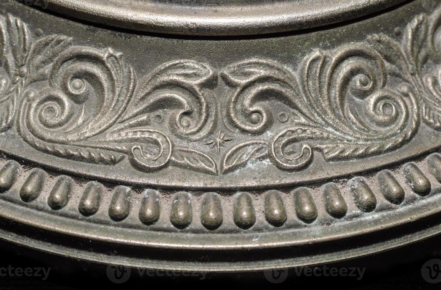 fragment of old metal candlestick macro closeup photo