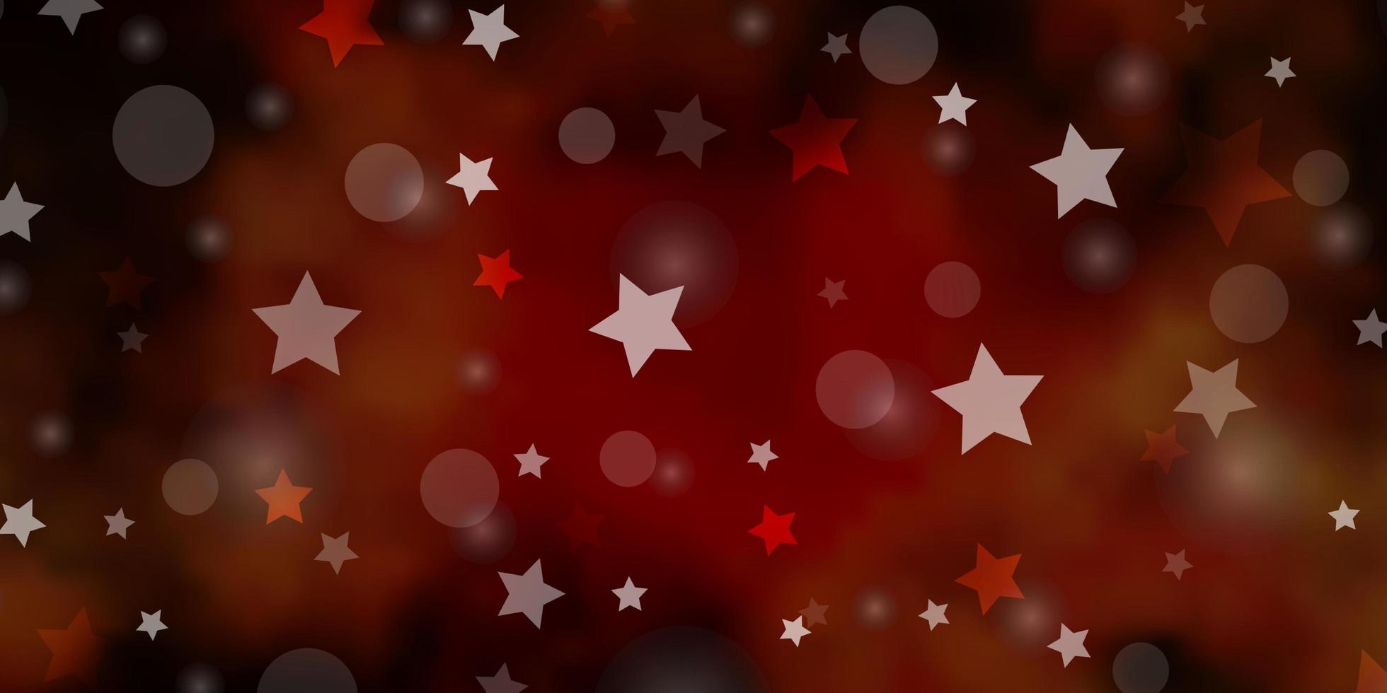 textura de vector rojo oscuro, amarillo con círculos, estrellas.