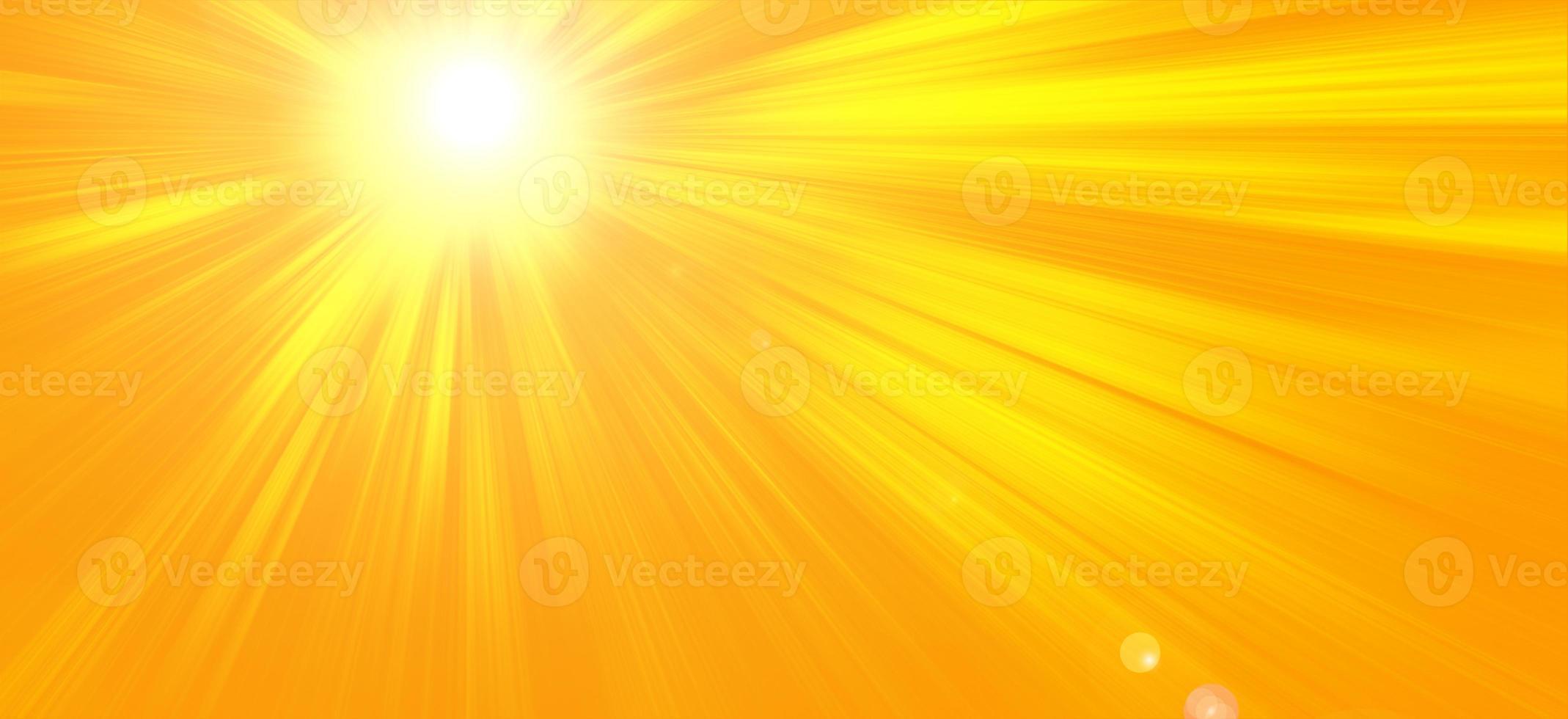 Sunny summer background with bright sun on orange background photo