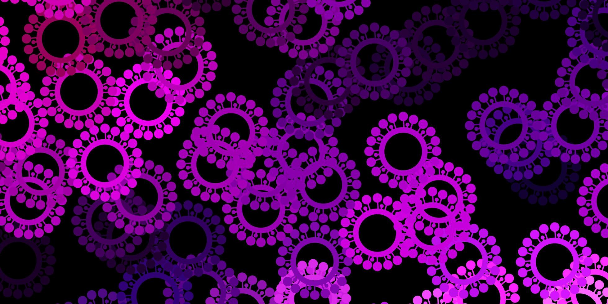 Fondo de vector púrpura oscuro, rosa con símbolos covid-19.
