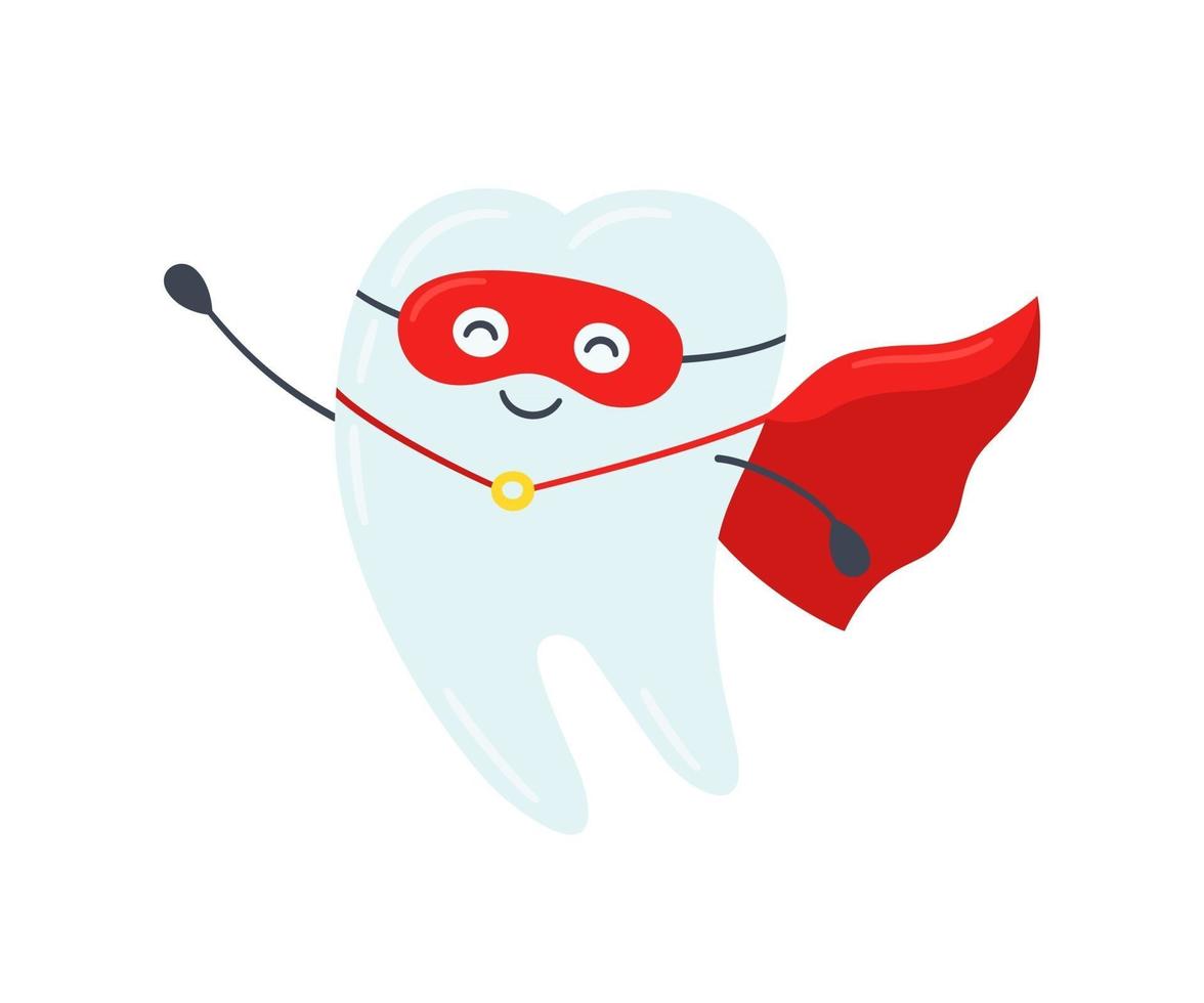 Superhero tooth. Happy healthy tooth in a red cloak. vector