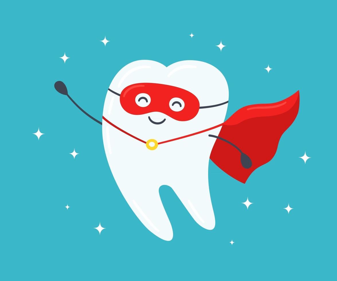 Superhero tooth. Happy healthy tooth in a red cloak. vector