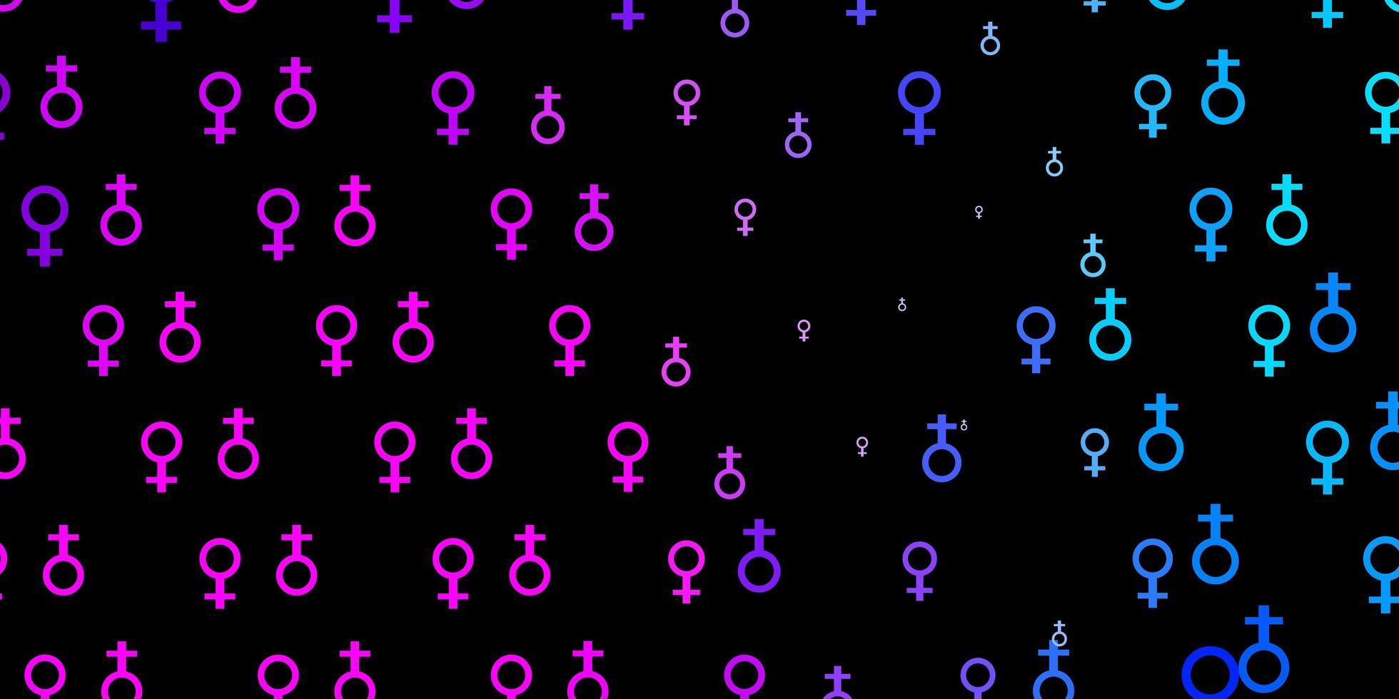 textura de vector rosa claro, azul con símbolos de derechos de las mujeres.