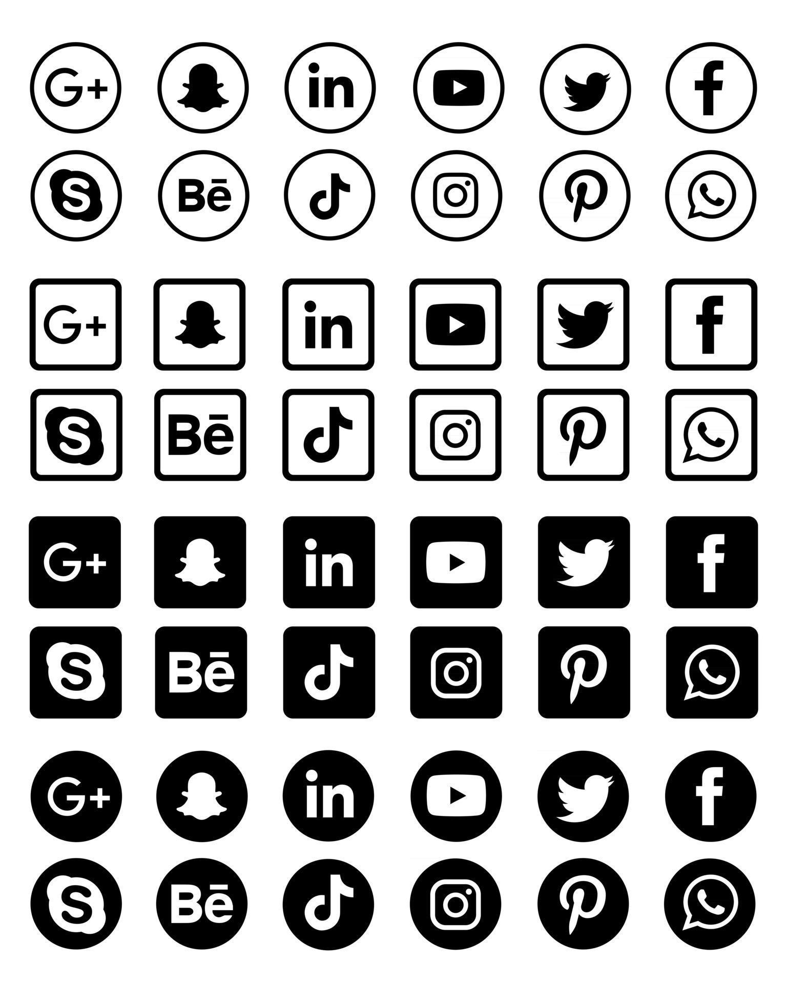 Colección De Iconos De Redes Sociales En Blanco Y Negro 2943073 Vector