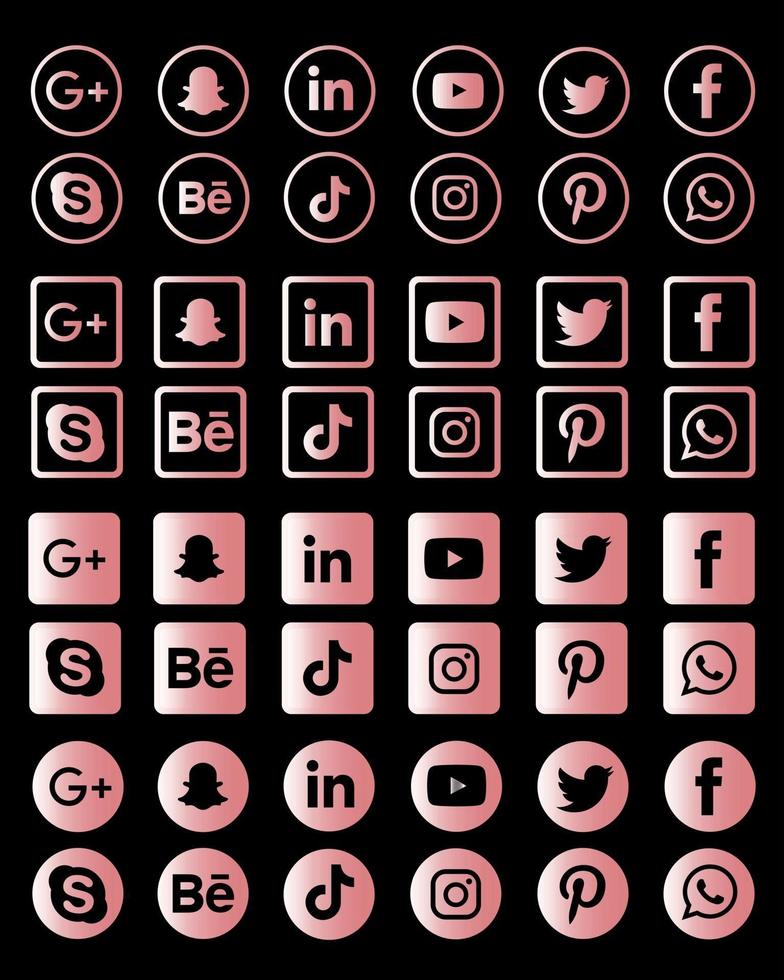 Pink metallic social media icons collection vector