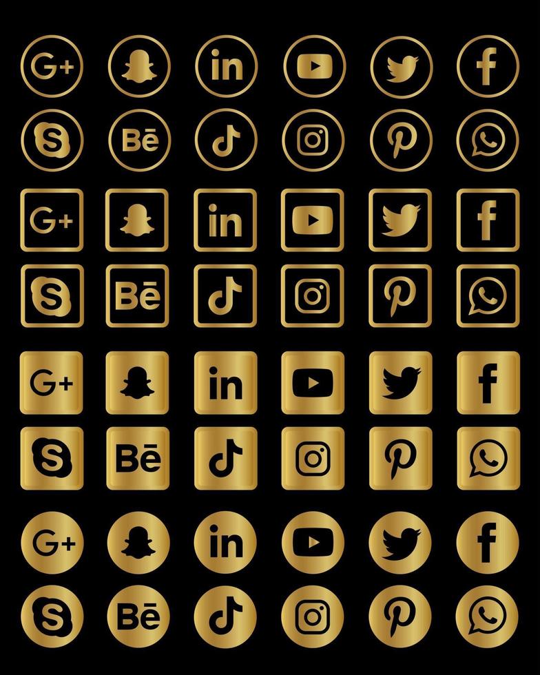 colección de iconos de redes sociales de oro vector