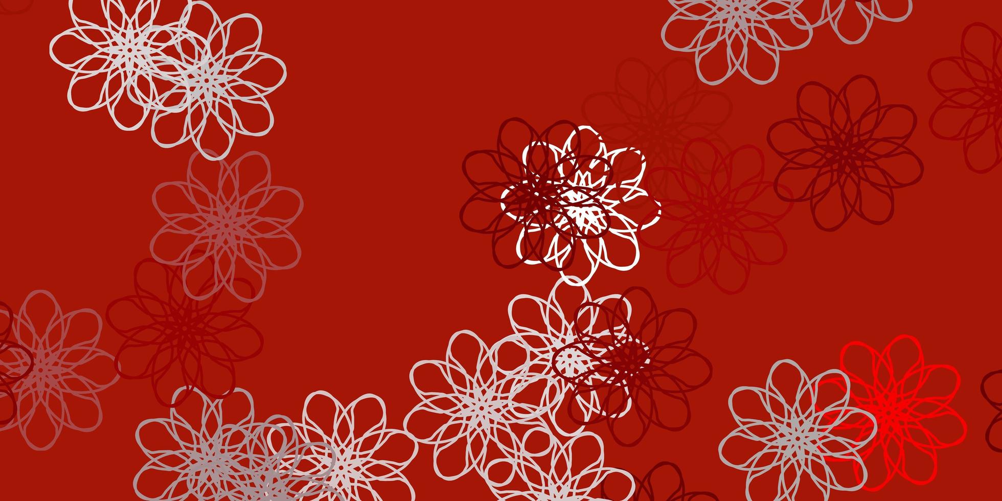 patrón de doodle de vector rojo claro con flores.