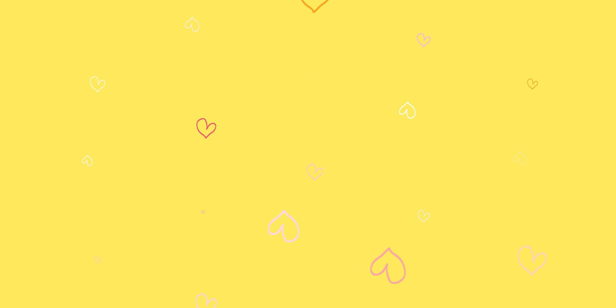 Telón de fondo de vector rosa claro, amarillo con corazones dulces.