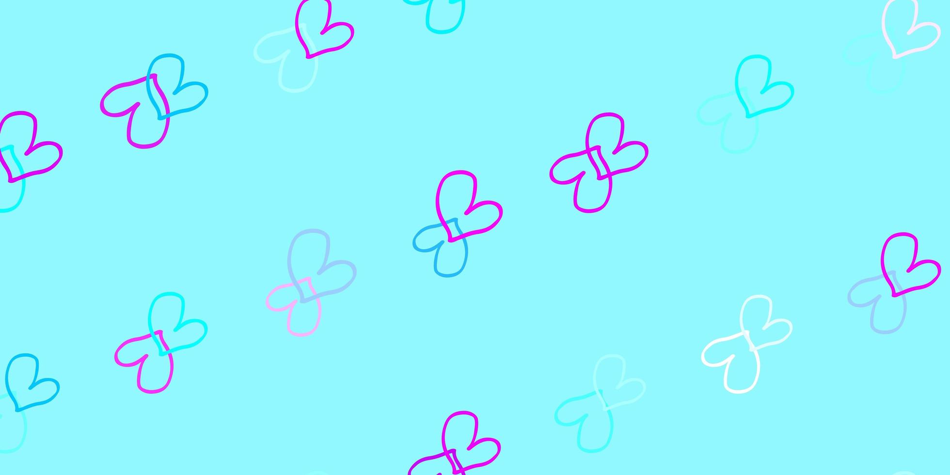 Light Pink, Blue vector background with Shining hearts.