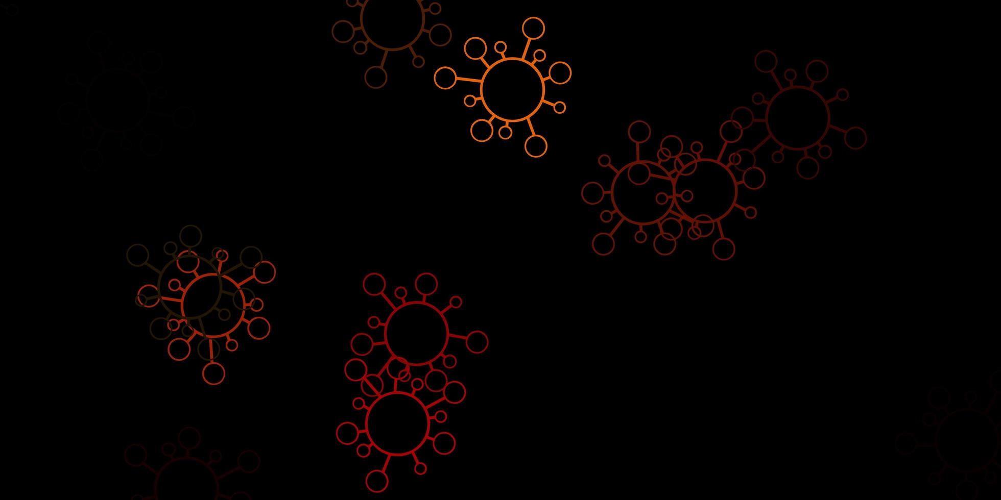Dark orange vector background with covid-19 symbols.