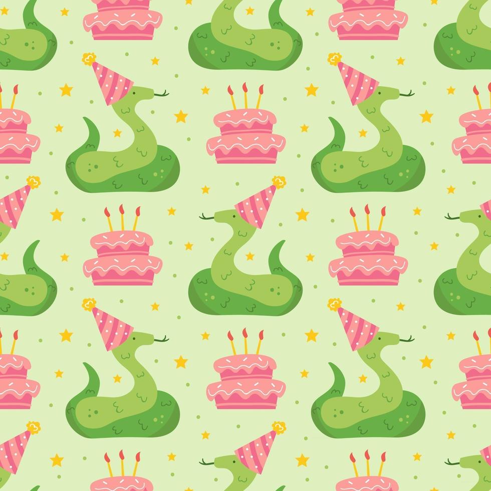 Happy birthday seamless pattern Cute animal snake in holiday hat vector