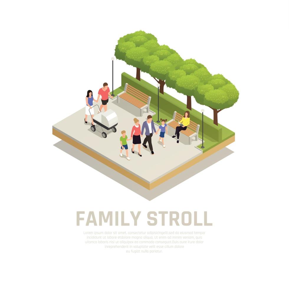 Family Stroll Concept Vector Illustration
