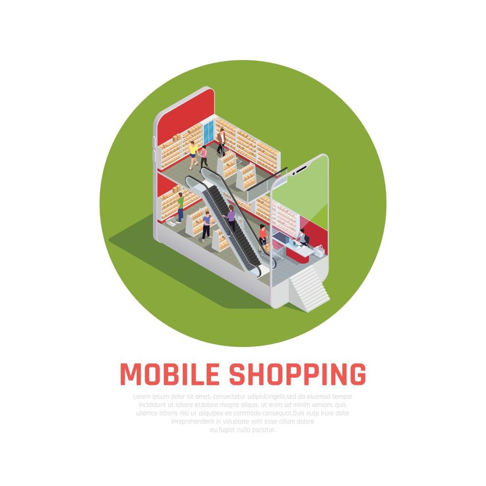 Mobile Shopping Isometric Concept Vector Illustration