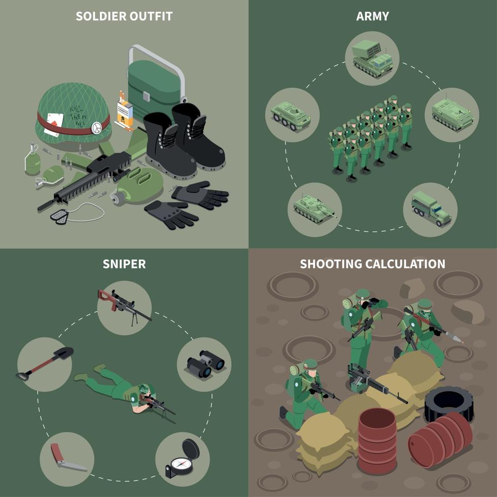 Ilustración de vector de concepto de diseño de ejército 2x2