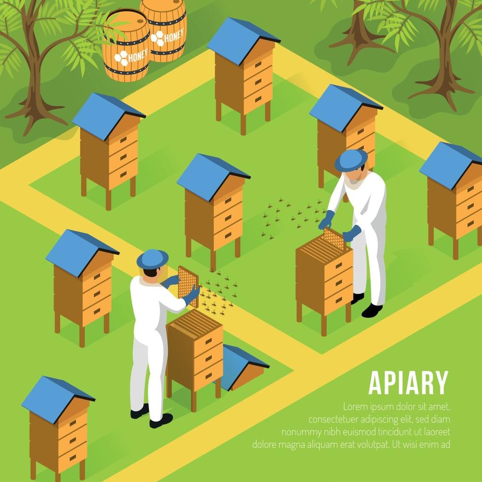 Beekeepers At Apiary Isometric Illustration Vector Illustration