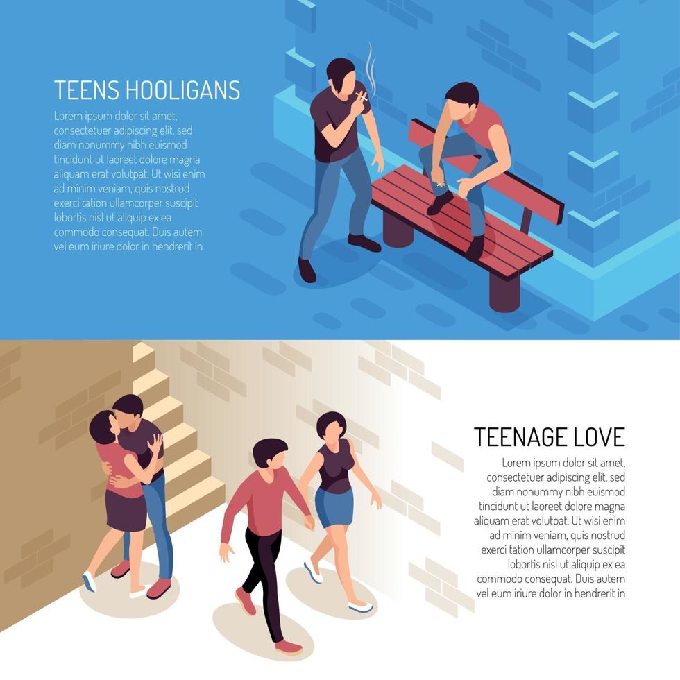 Teenage Life Horizontal Banners Vector Illustration
