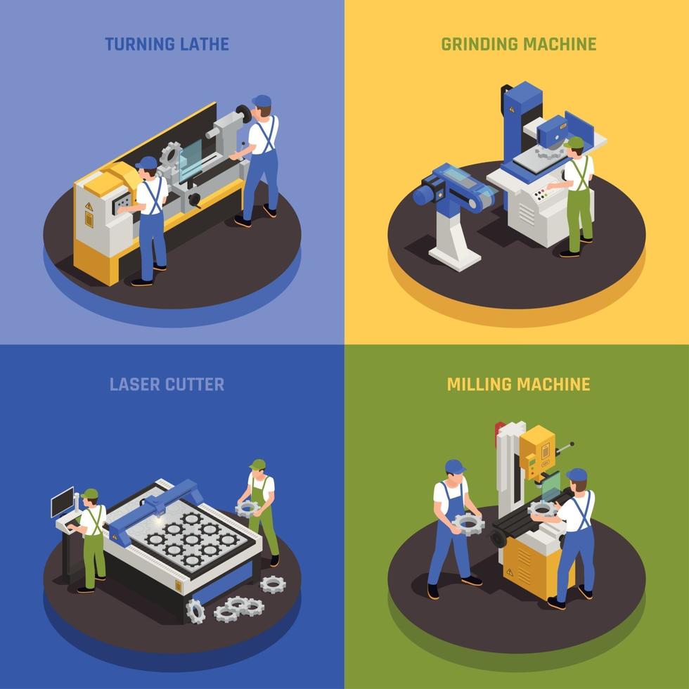 Industrial Machinery Concept Icons Set Vector Illustration