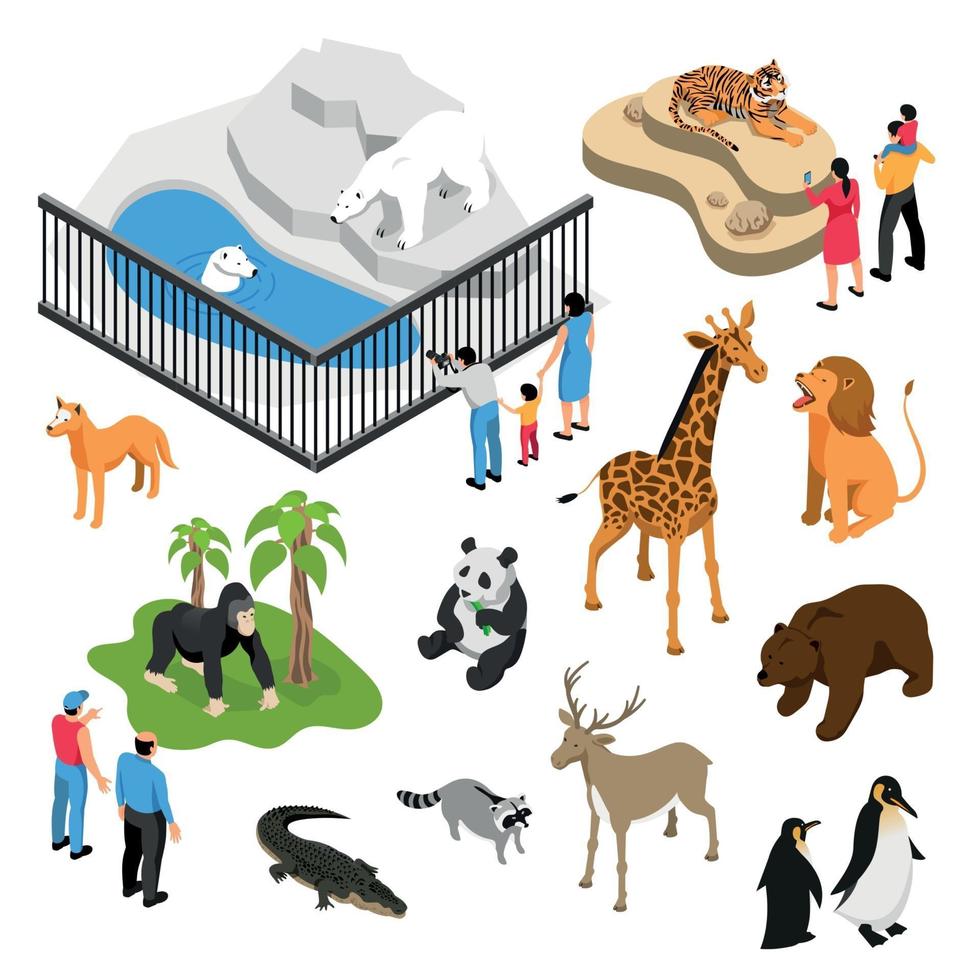 Zoo People Isometric Set Vector Illustration