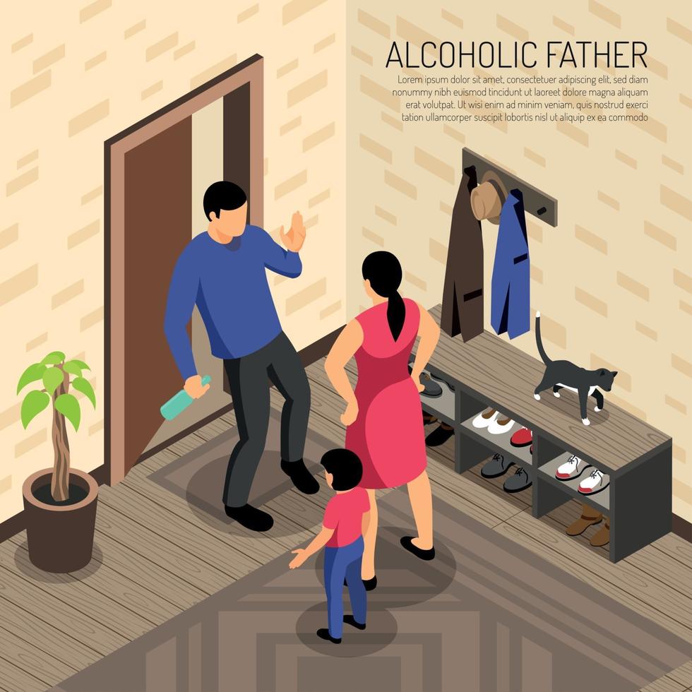 Alcoholic Father Isometric Illustration Vector Illustration