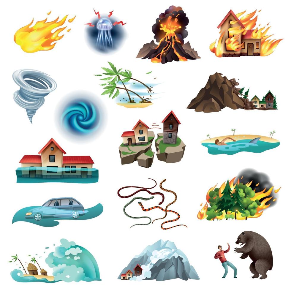 Natural Disasters Icons Set Vector Illustration