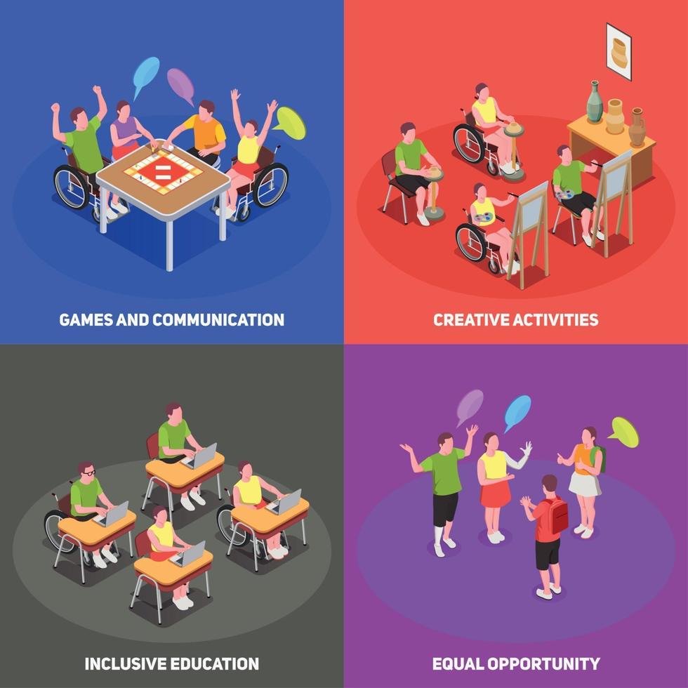 Inclusive Education 2x2 Set Vector Illustration