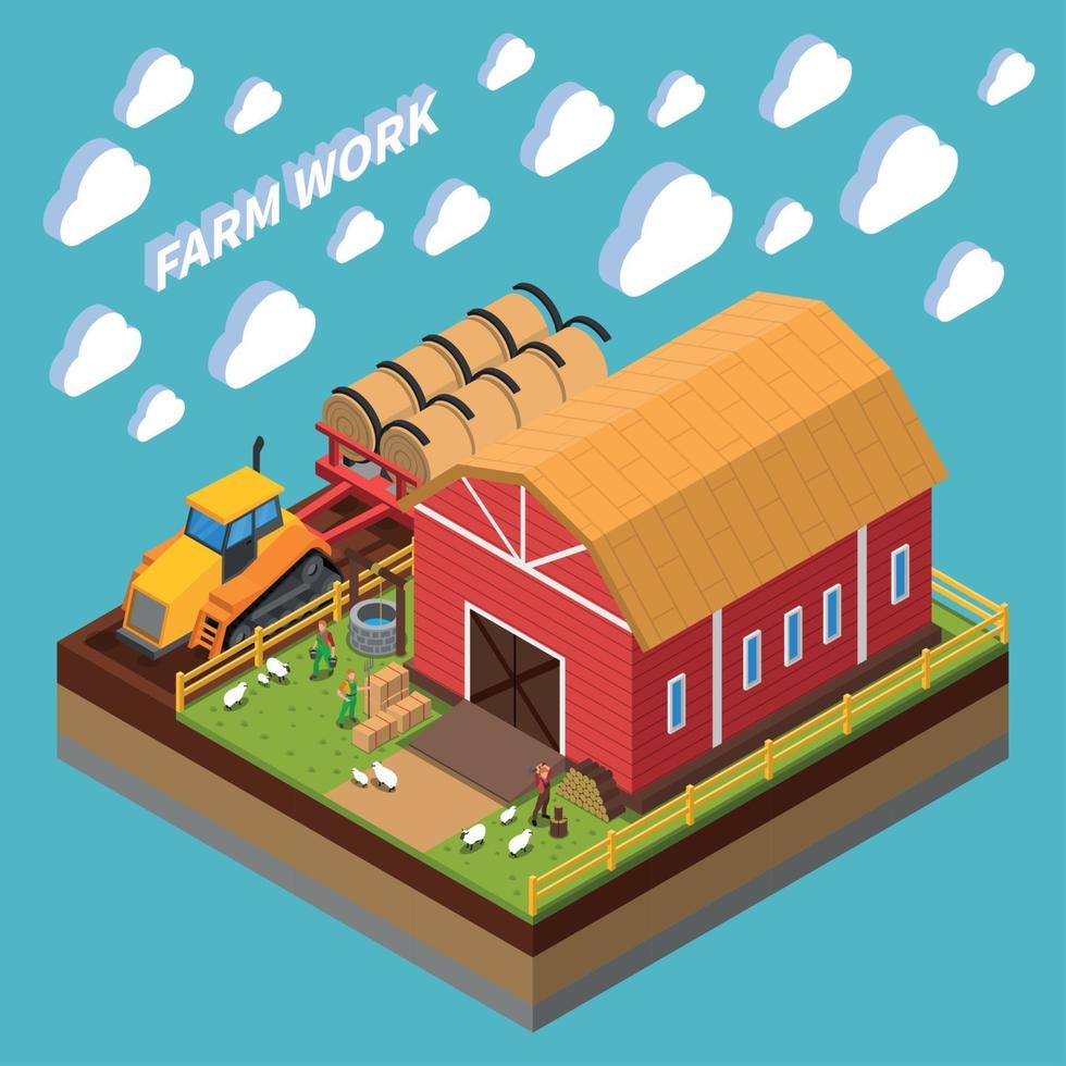 Farm Work Isometric Composition Vector Illustration