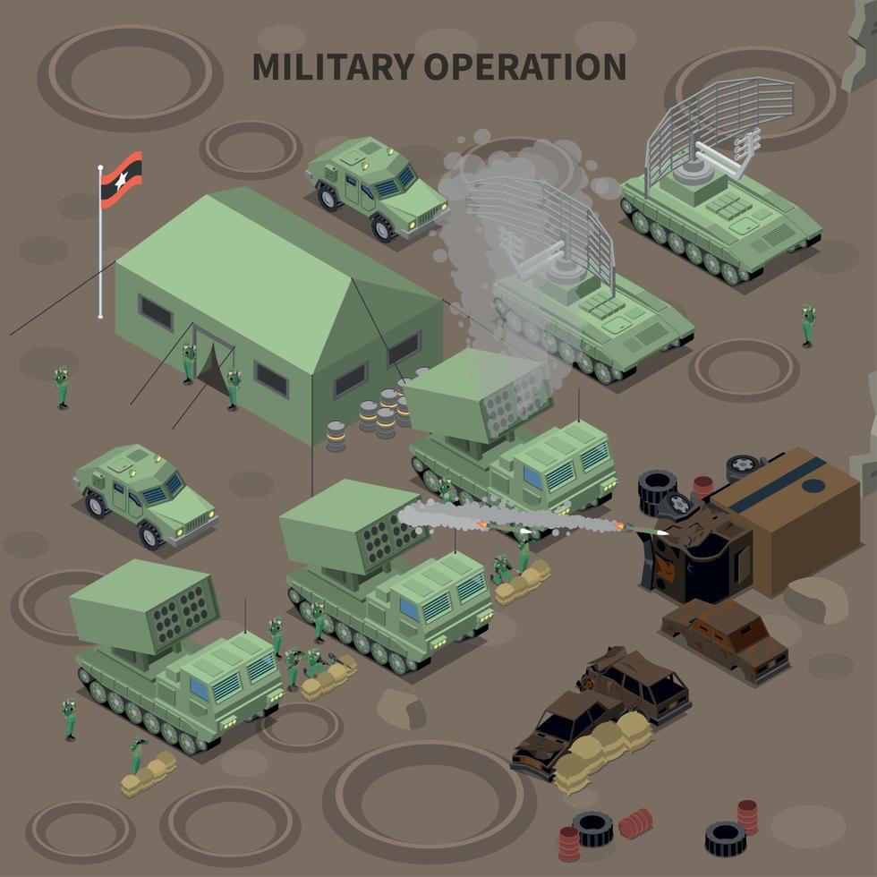 Ilustración de vector de composición isométrica de operación militar