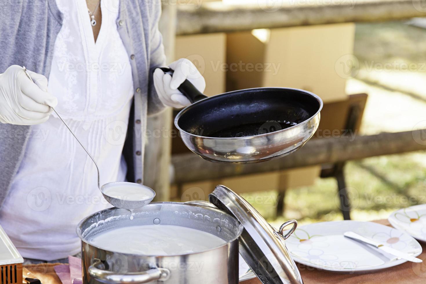 American pancakes fried in a pan photo