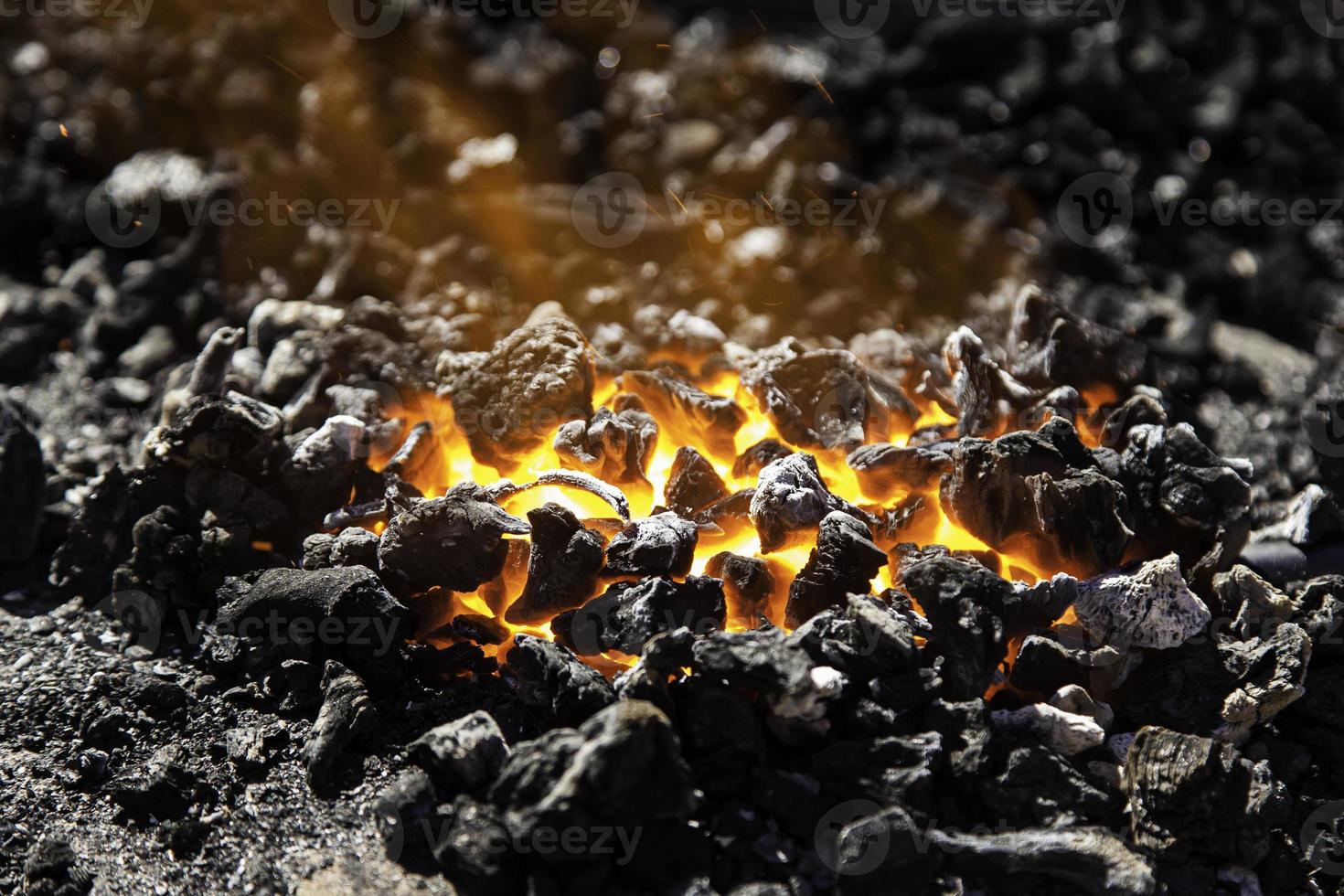 Red hot carbon in a coals for cooking photo