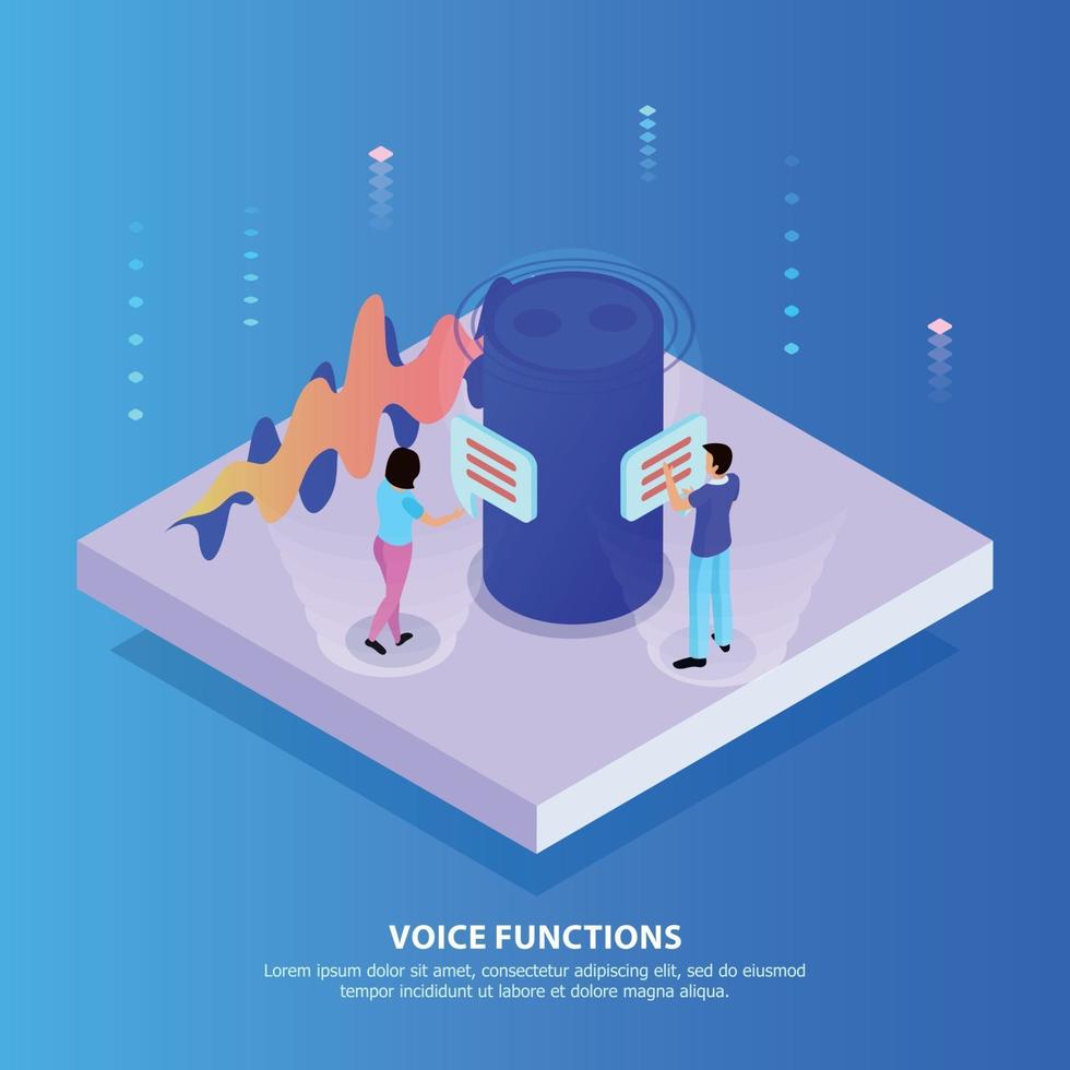 Ilustración de vector de fondo isométrico de funciones de voz