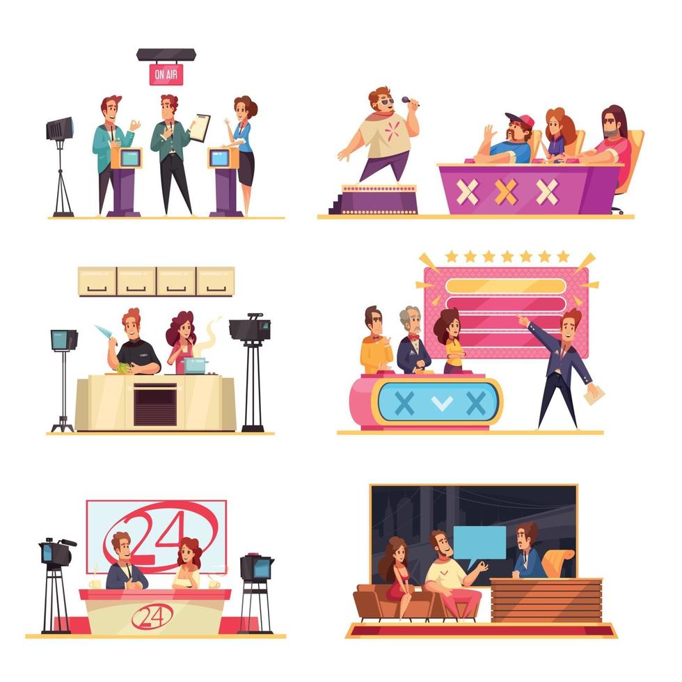 TV Game Show Cartoon Set Vector Illustration