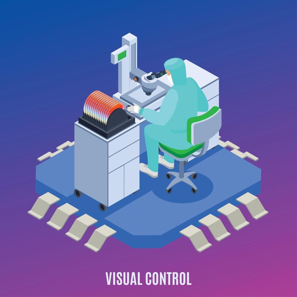 Ilustración de vector de concepto isométrico de producción de semicondoctor