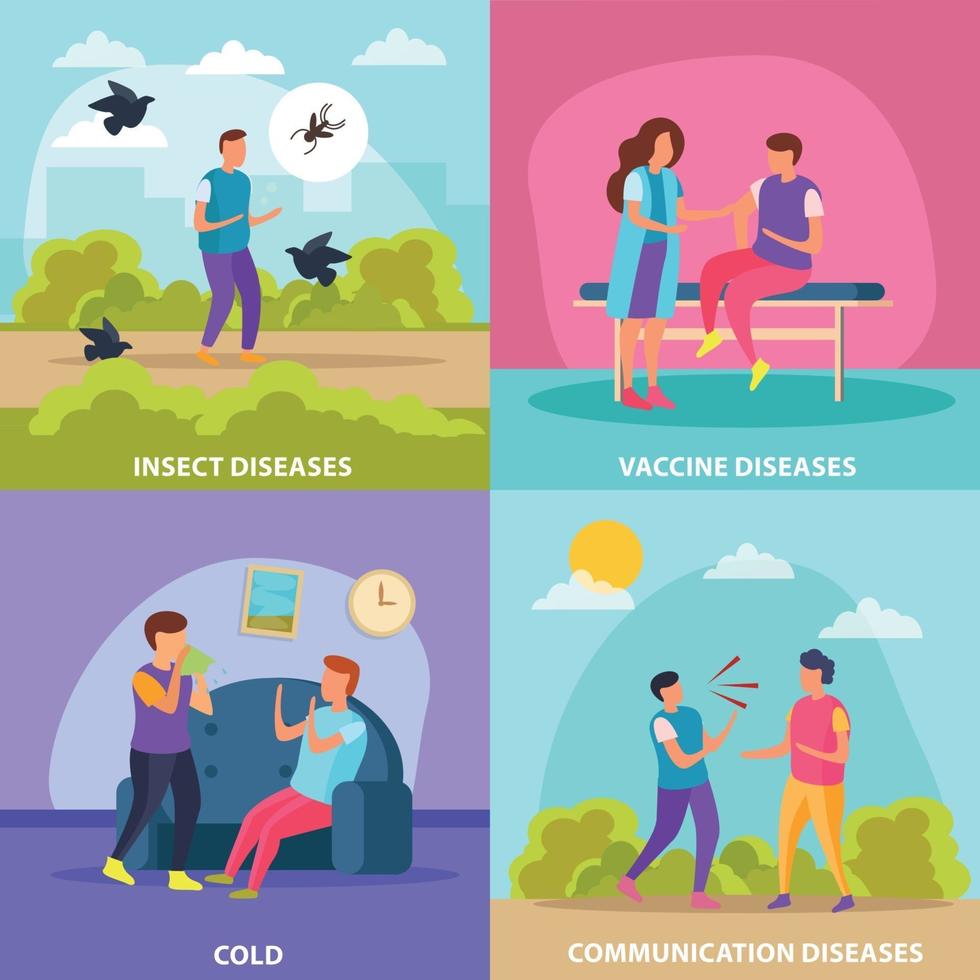 Diseases Transmission Ways 2x2 Design Concept Vector Illustration