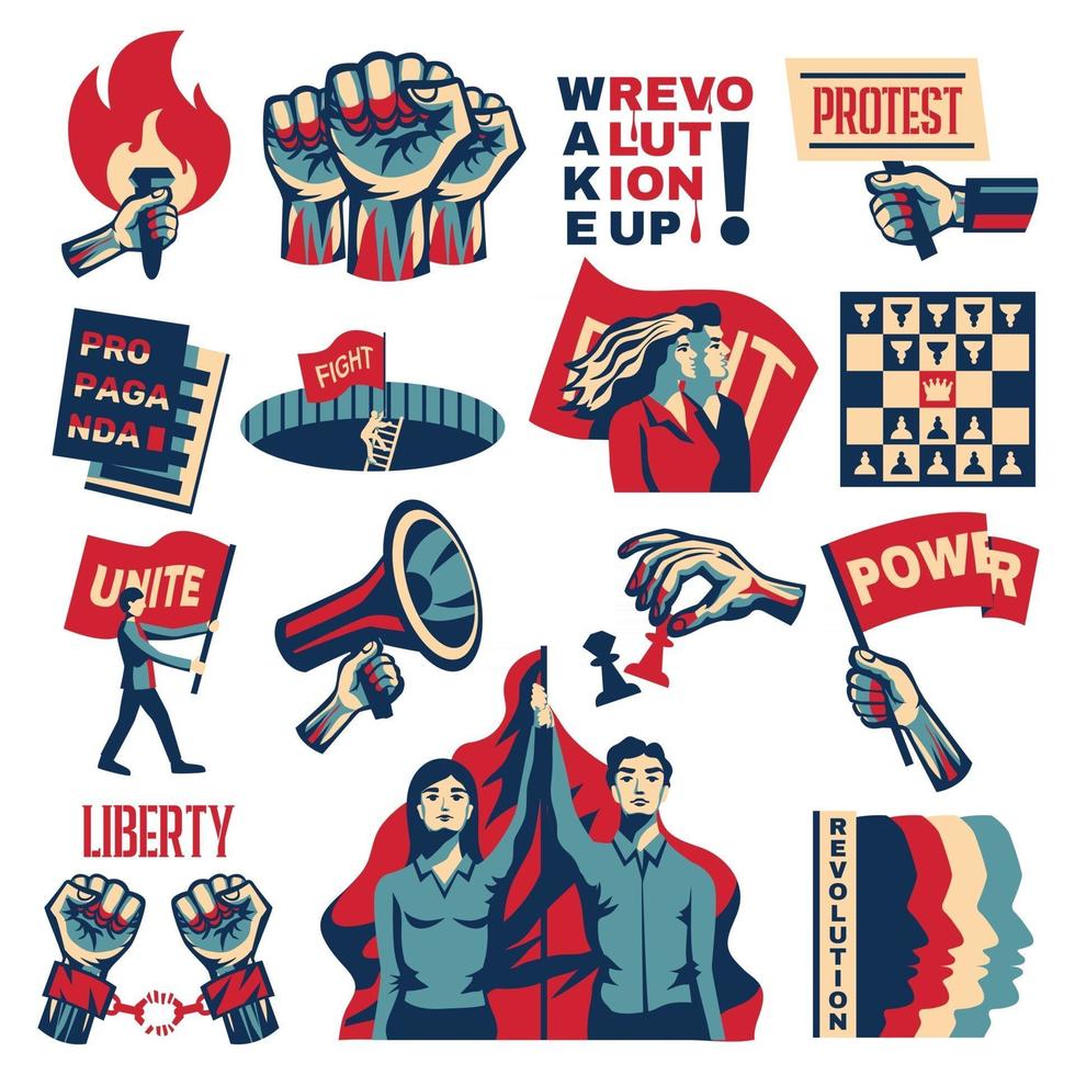 Revolution Promoting Set Vector Illustration