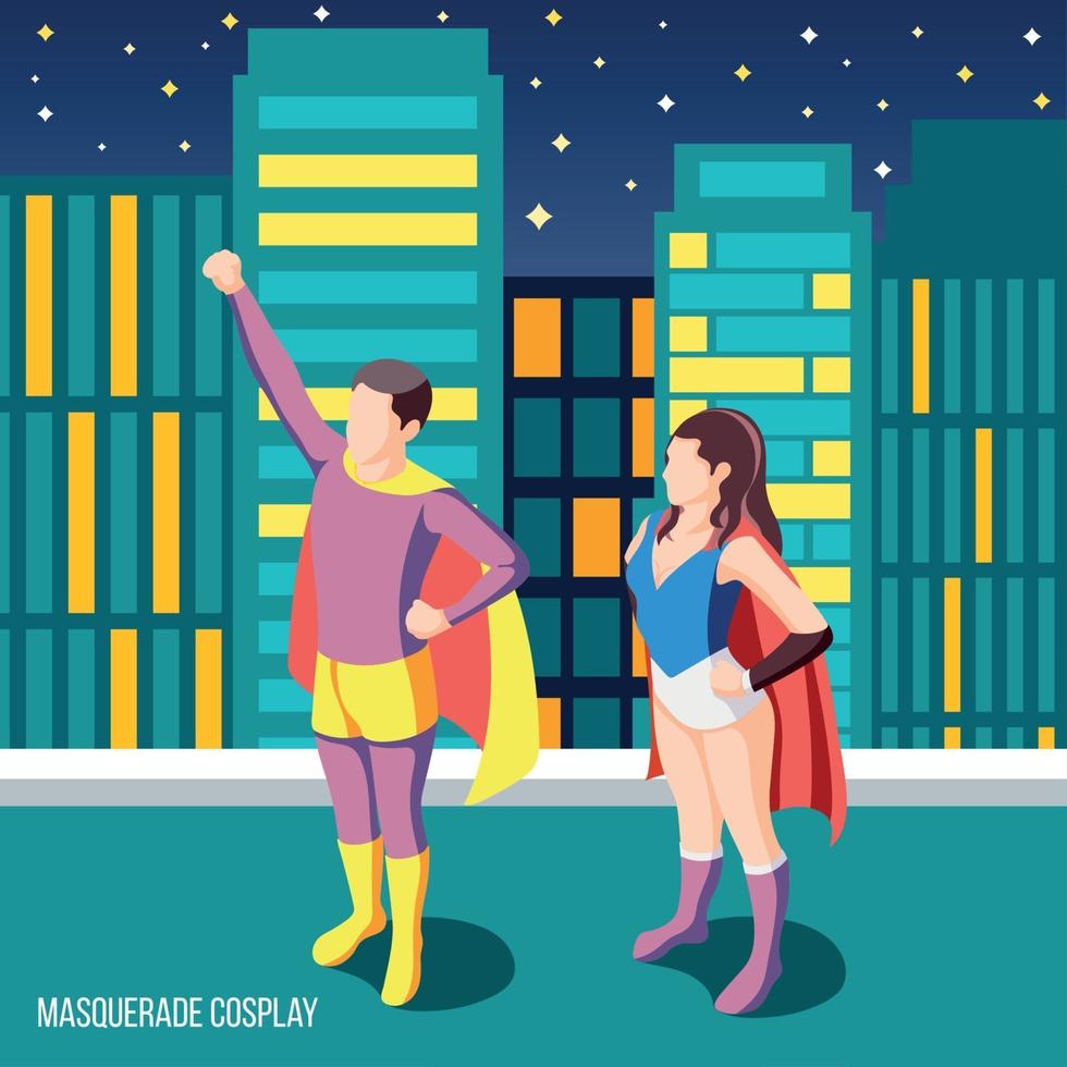 Cosplay Isometric Background Vector Illustration