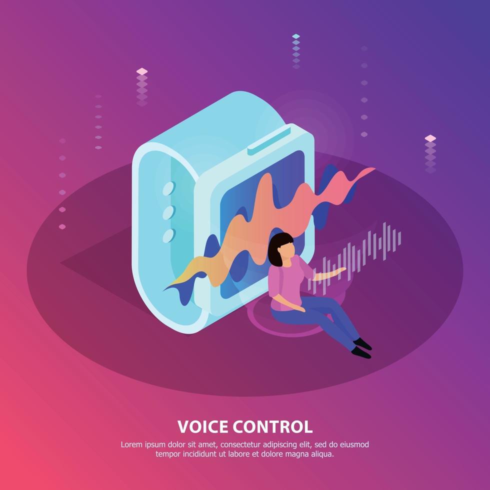 Ilustración de vector de fondo isométrico de control de voz