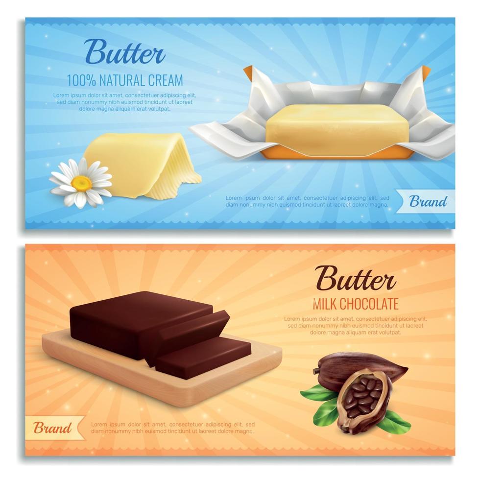 Butter Advertising Realistic Banners Vector Illustration