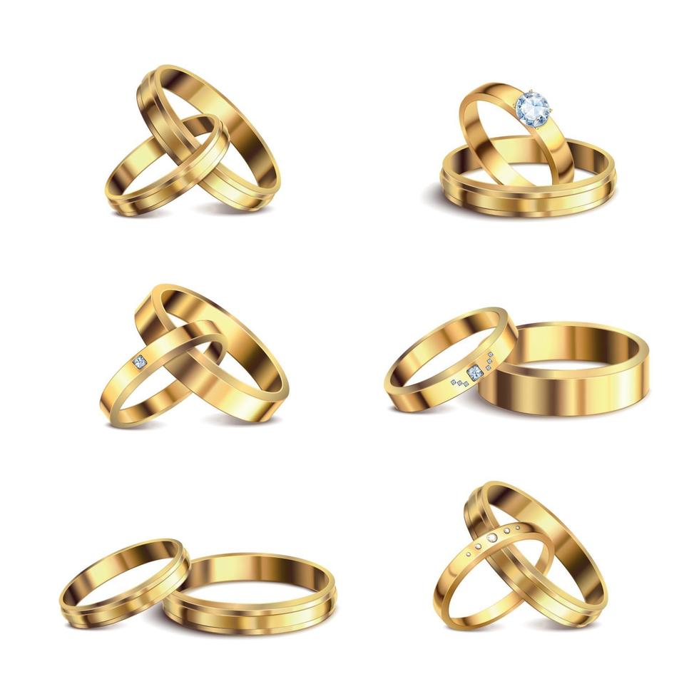 anillos de boda realista conjunto ilustración vectorial vector